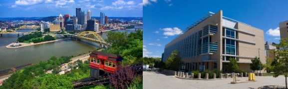 Photos of Pittsburgh skyline and CHERP research office building